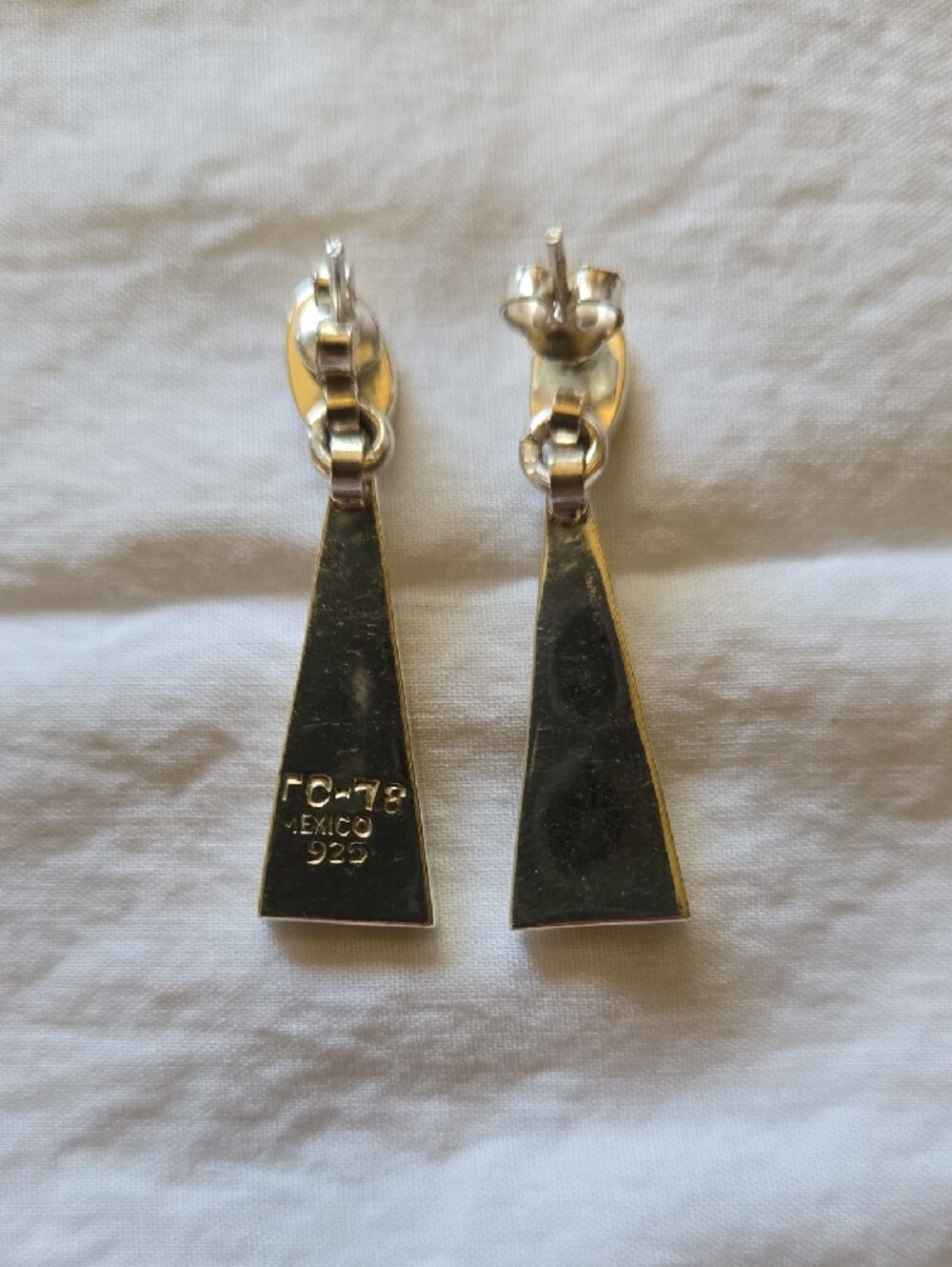 Sterling Silver Blue Inlay Geometric Drop Earrings - Picture 3 of 5